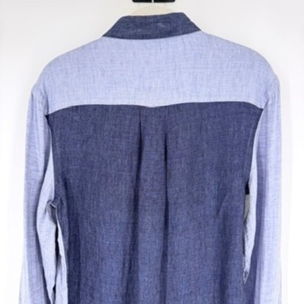 Reiss Lianna Linen Colorblock Button Down Shirt Blue Long Sleeve Lightweight 2 - Picture 11 of 16